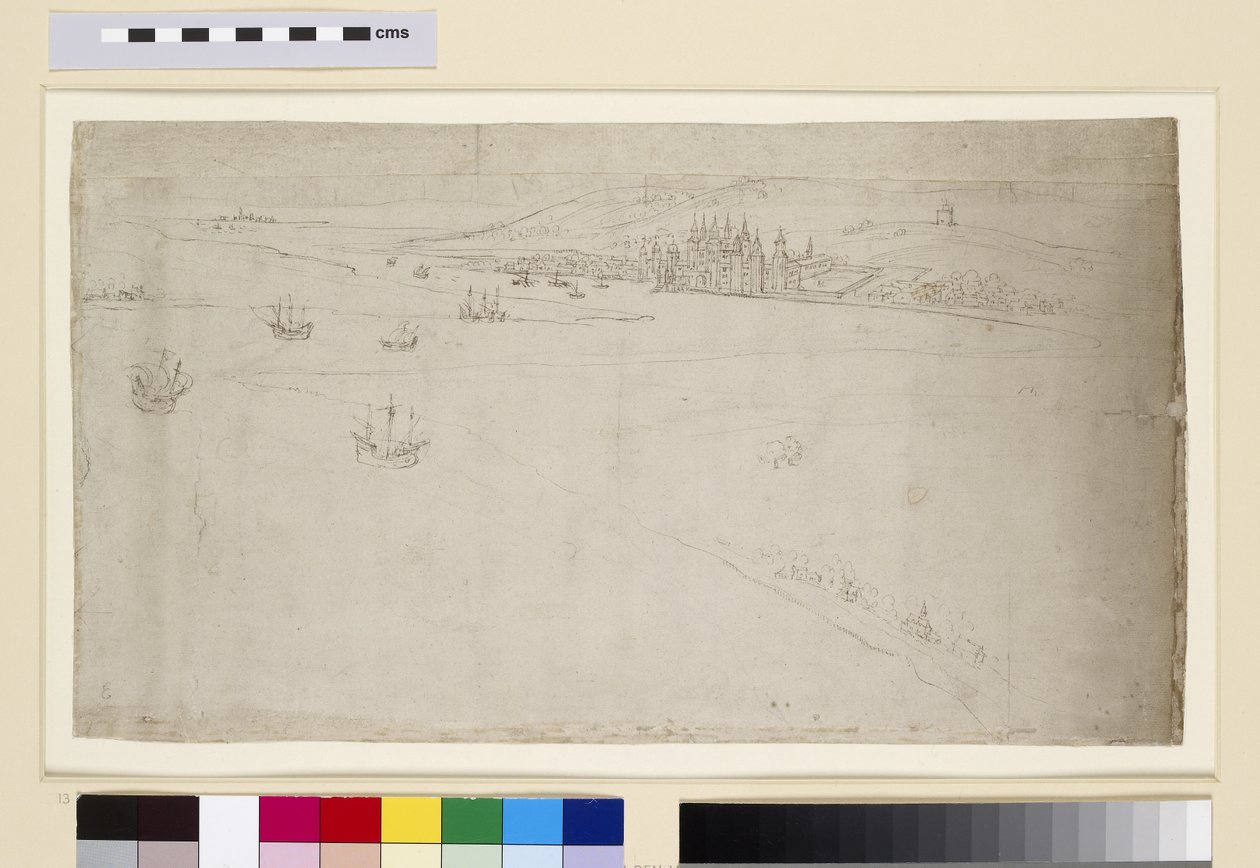Greenwich, teoksesta "The Panorama of London", noin 1544 (tussi ja liitu paperille). tekijältä Anthonis van den Wyngaerde