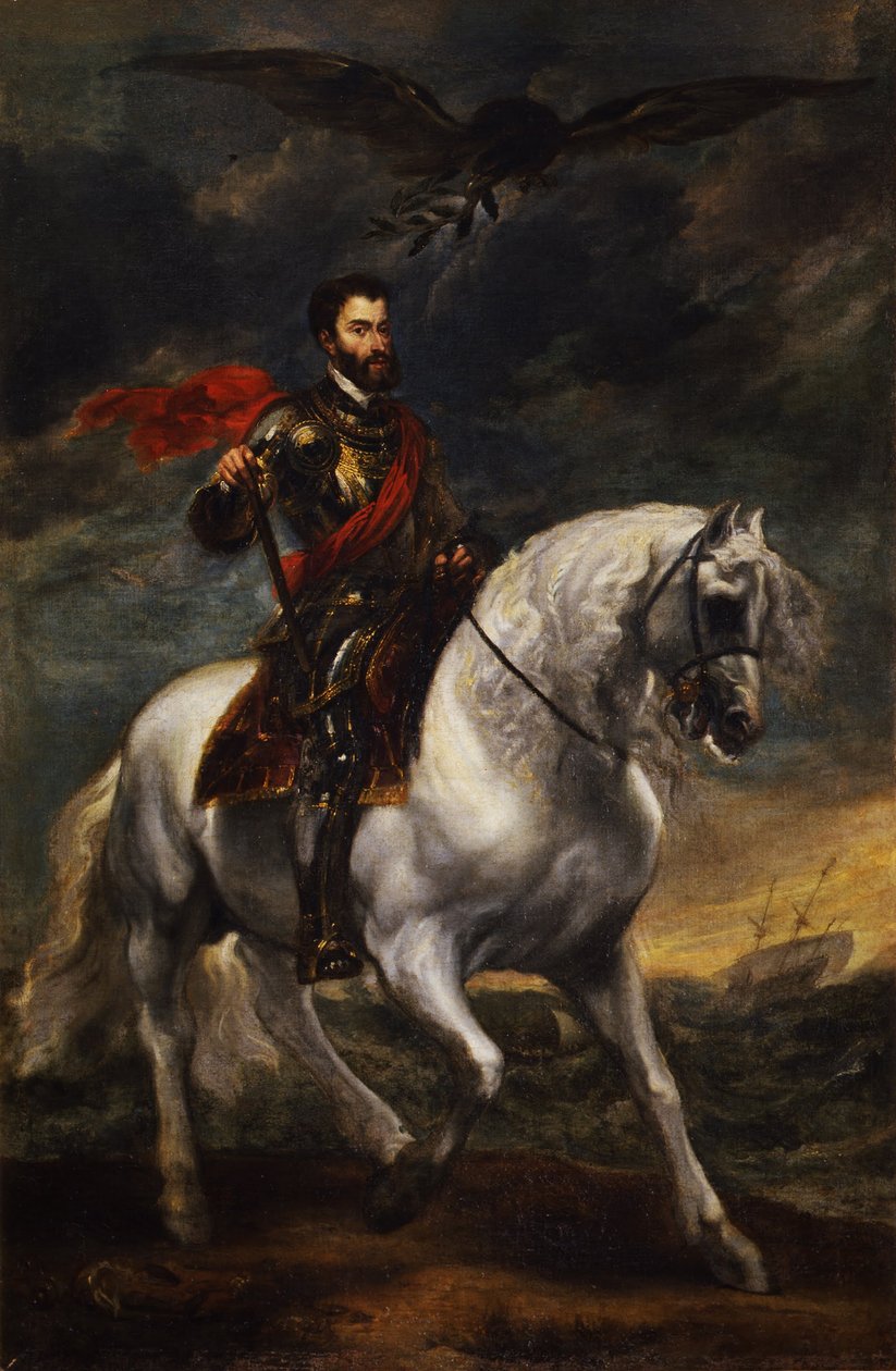 Keisari Kaarle V:n ratsastusmuotokuva, n. 1620 tekijältä Anthony van Dyck