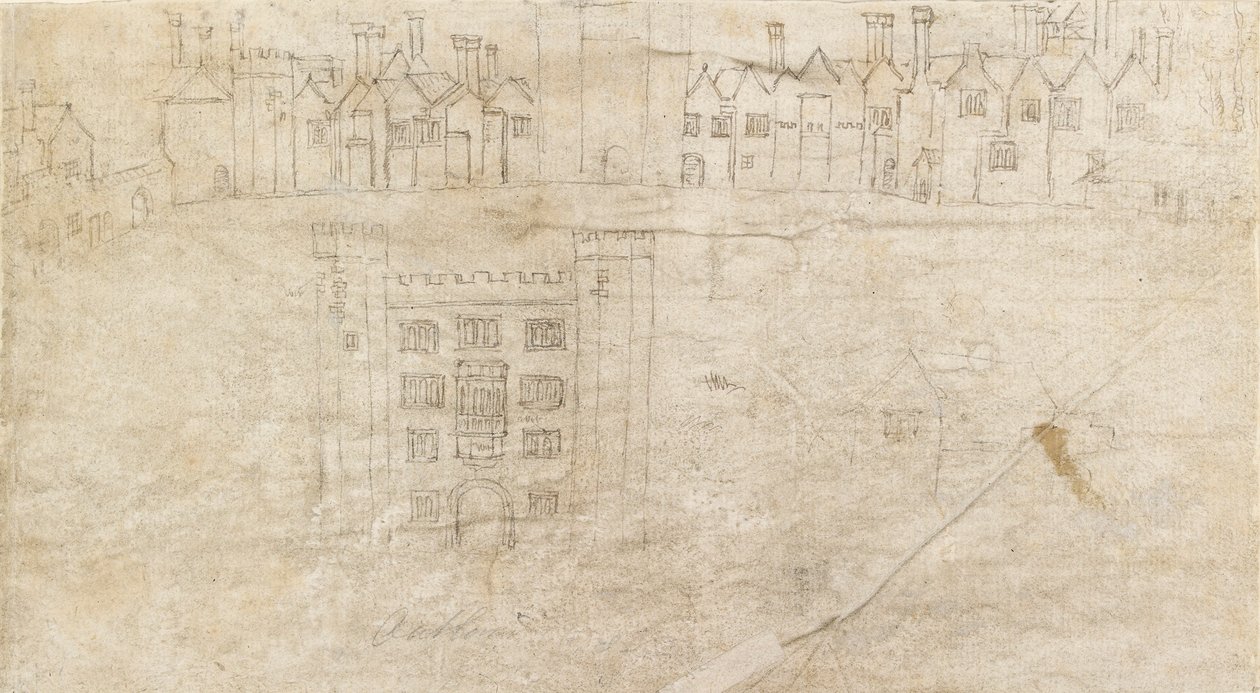 Rakennukset Oatlands Palacen etelärintamalla, 1550-luku tekijältä Anthonis van den Wyngaerde