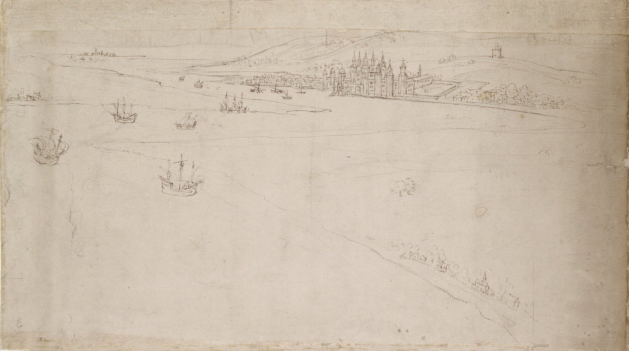 Lontoon panoraama Southwarkista nähtynä: Greenwich, 1554 tekijältä Anthonis van den Wyngaerde