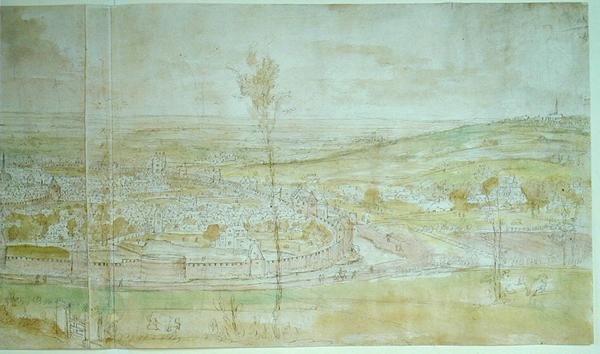 Panoraamanäkymä Brysseliin, 1500-luku tekijältä Anthonis van den Wyngaerde