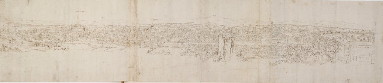 Panoraamanäkymä Roomaan Monte Janiculuksesta, 1550-luku tekijältä Anthonis van den Wyngaerde
