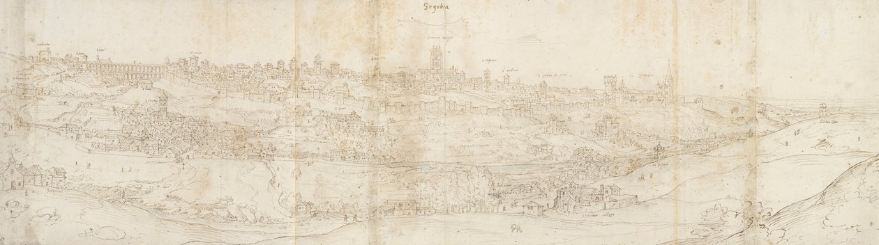 Panoraamanäkymä Segoviaan idästä, c1560-1570 tekijältä Anthonis van den Wyngaerde