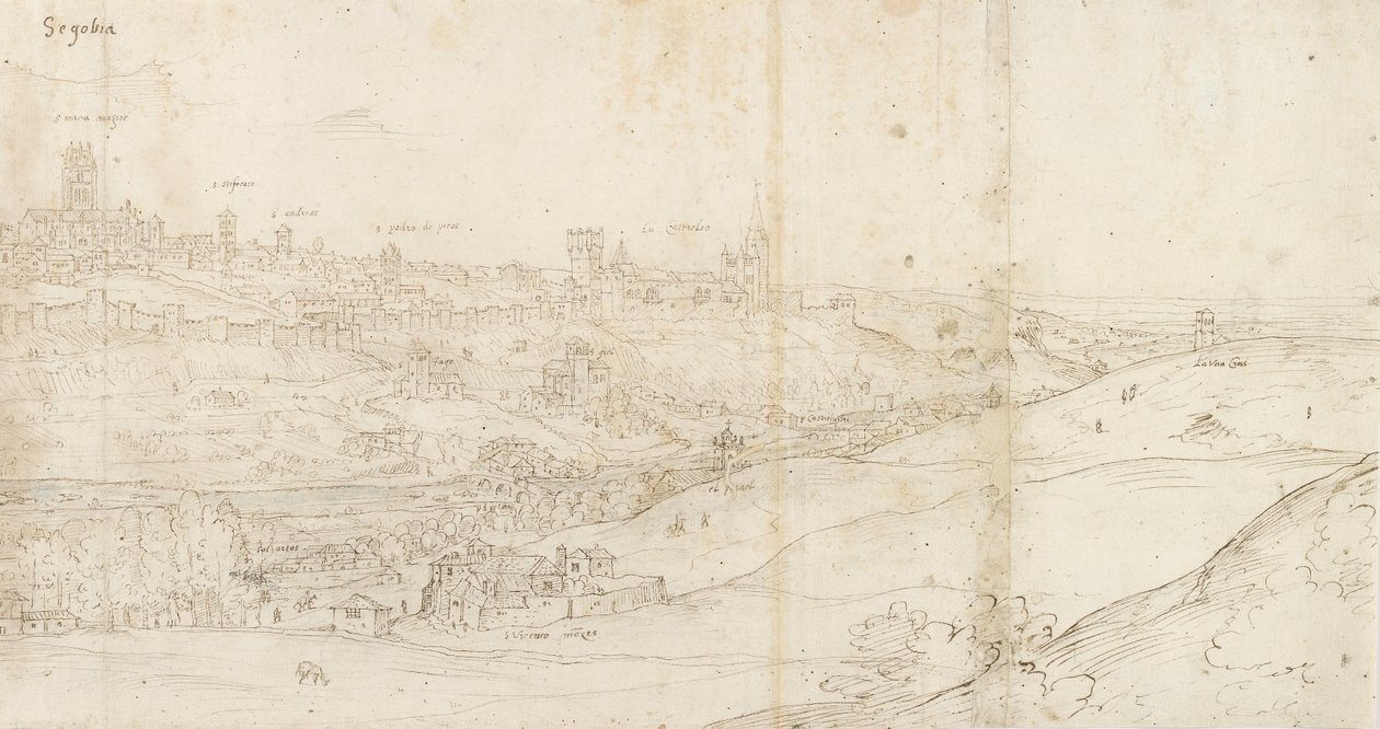 Panoraamanäkymä Segoviaan idästä, c1560-1570 tekijältä Anthonis van den Wyngaerde