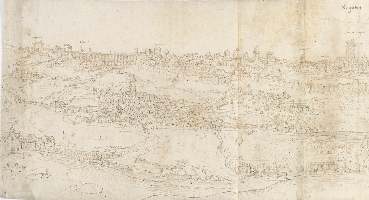 Panoraamanäkymä Segoviaan idästä, c1560-1570 tekijältä Anthonis van den Wyngaerde