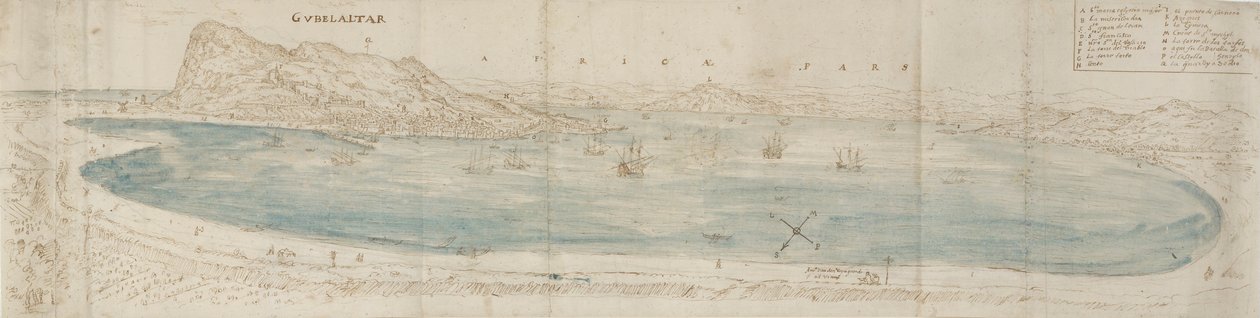 Panoraamanäkymä Gibraltarinlahdelle, c1567 tekijältä Anthonis van den Wyngaerde