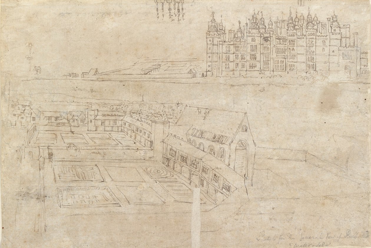 Richmondin palatsin ja Privy Gardensin joen rintama, 1550-luku tekijältä Anthonis van den Wyngaerde