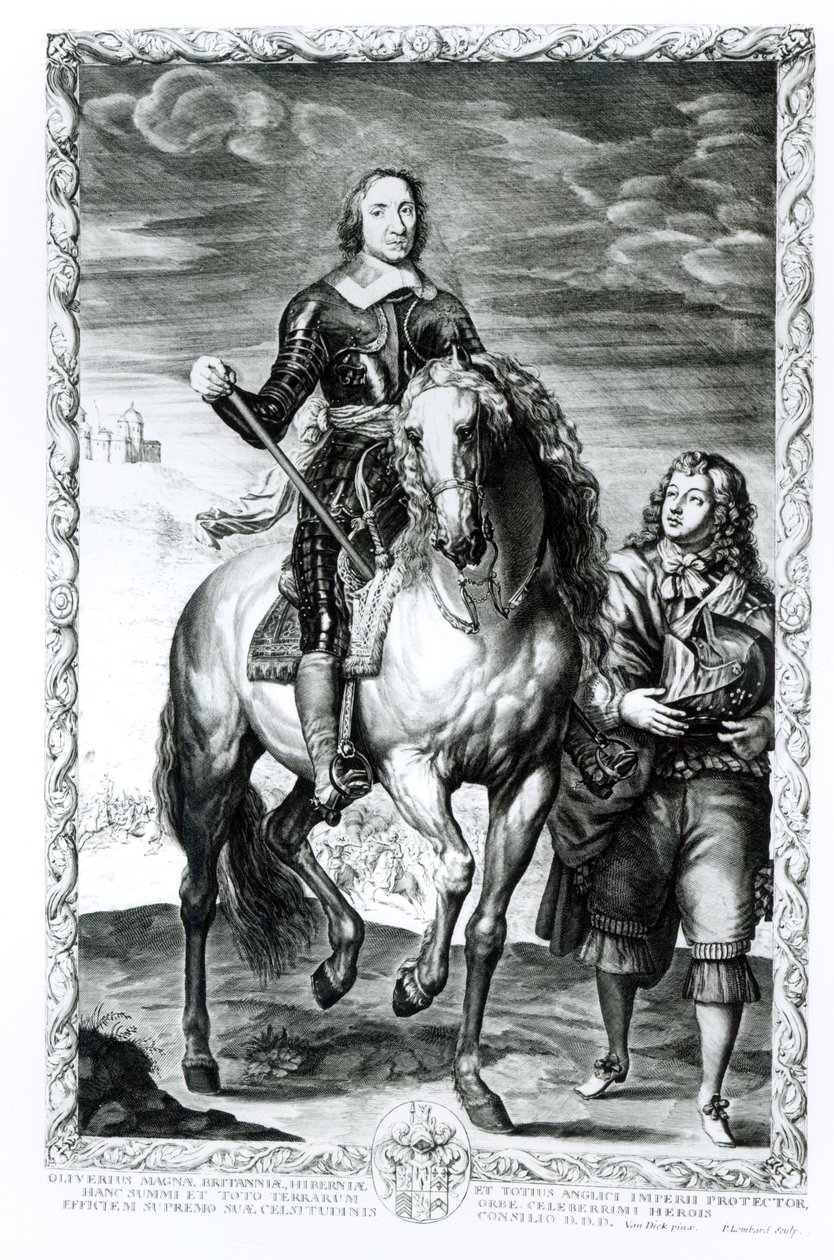 Pierre Lombartin (1612-80) kaivertama Oliver Cromwellin (1599-1658) ratsastusmuotokuva tekijältä Anthony van Dyck