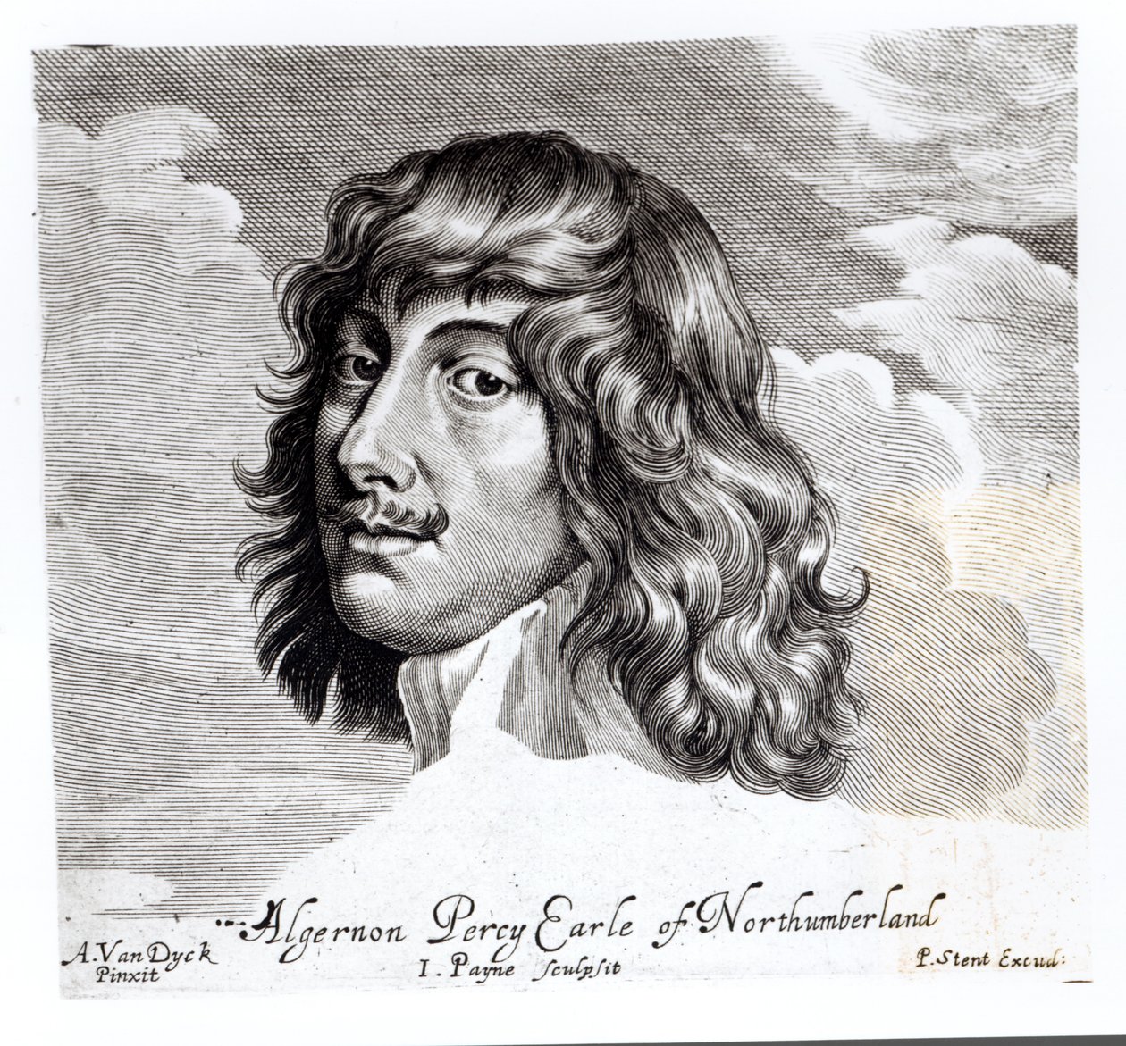 Algernon Percy, Northumberlandin kymmenennen jaarlin (1602-1668) muotokuva, kaiverrettu John Payne (fl. 1608-48) tekijältä Anthony van Dyck