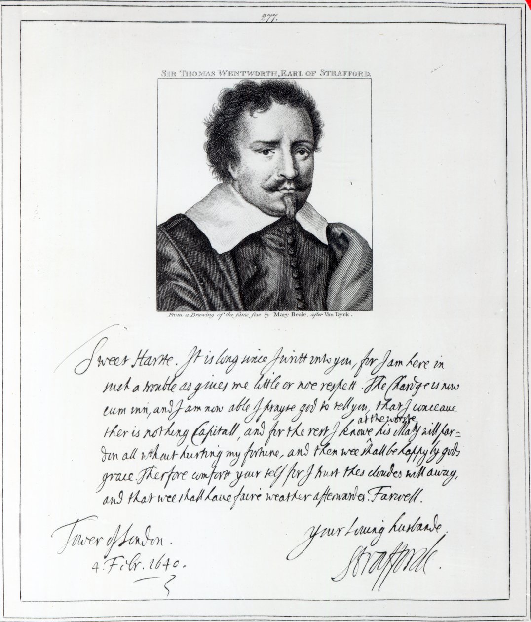 Thomas Wentworth, Straffordin ensimmäinen jaarli, kaiverrettu Mary Bealen piirustuksen mukaan, 1793 tekijältä Anthony van Dyck