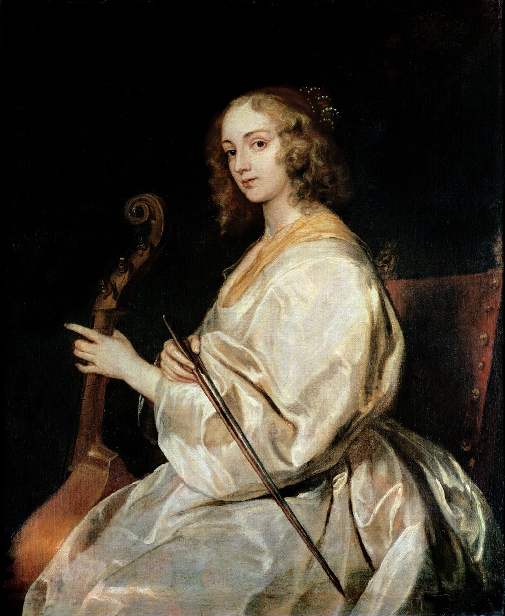 Nuori nainen soittamassa Viola da Gambaa tekijältä Anthony van Dyck