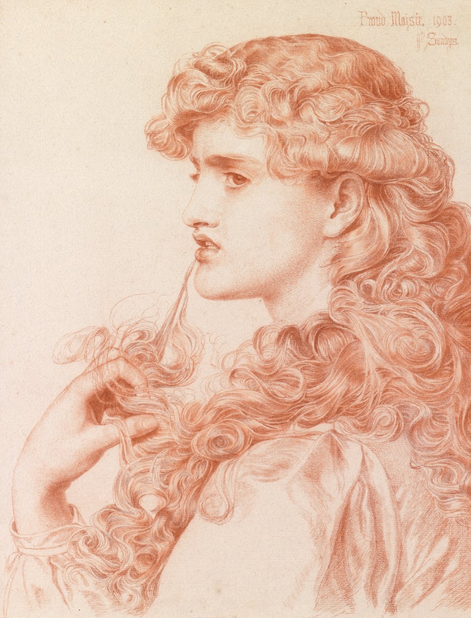 Ylpeä Maisie, 1903 (kynä ja punainen liitu paperille) tekijältä Anthony Frederick Augustus Sandys