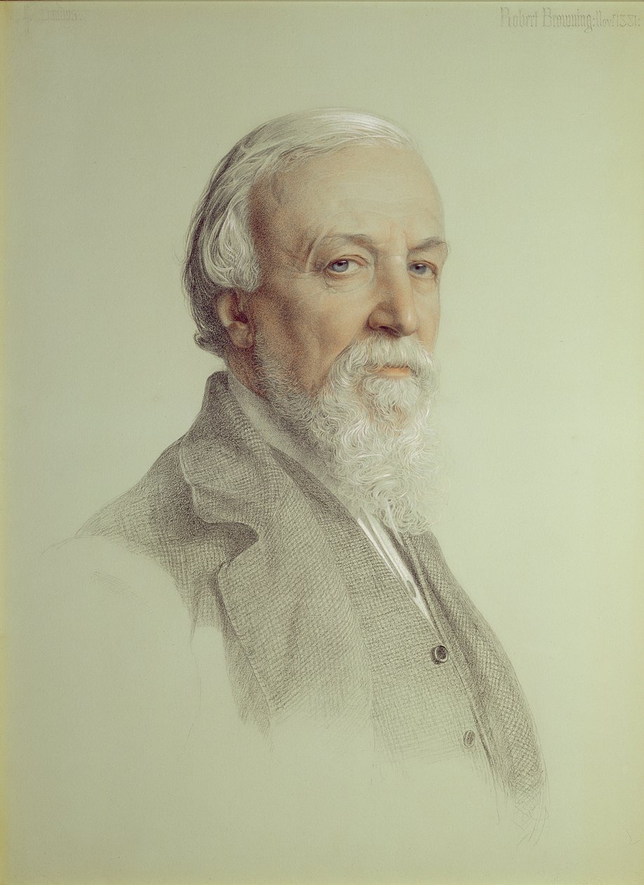 Robert Browning (1812-89), 1881 (kynä ja värillinen liitu paperille) tekijältä Anthony Frederick Augustus Sandys