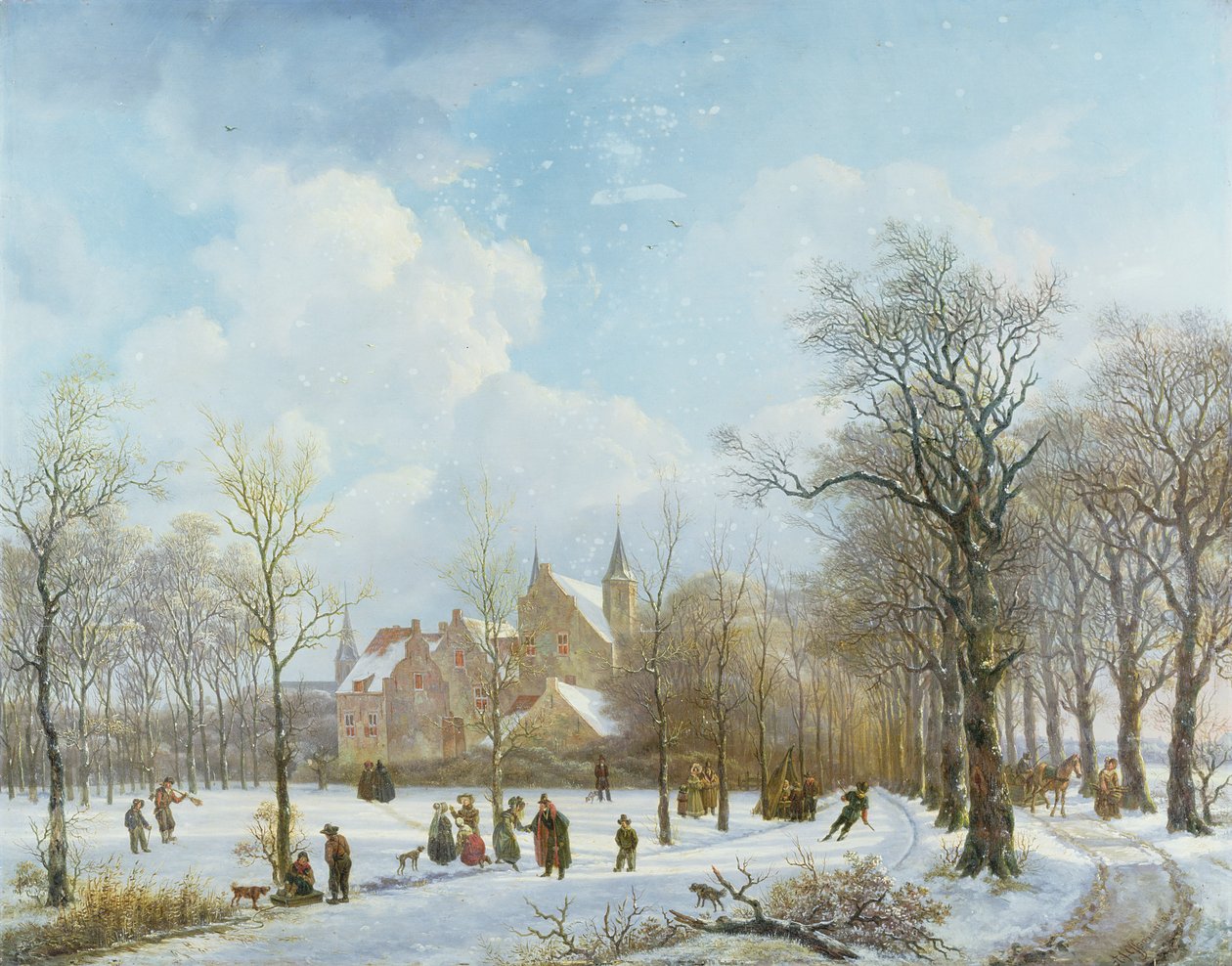 Luistelijat talvimaisemassa, 1830 (paneeli) tekijältä Anthony Jacob Offermans