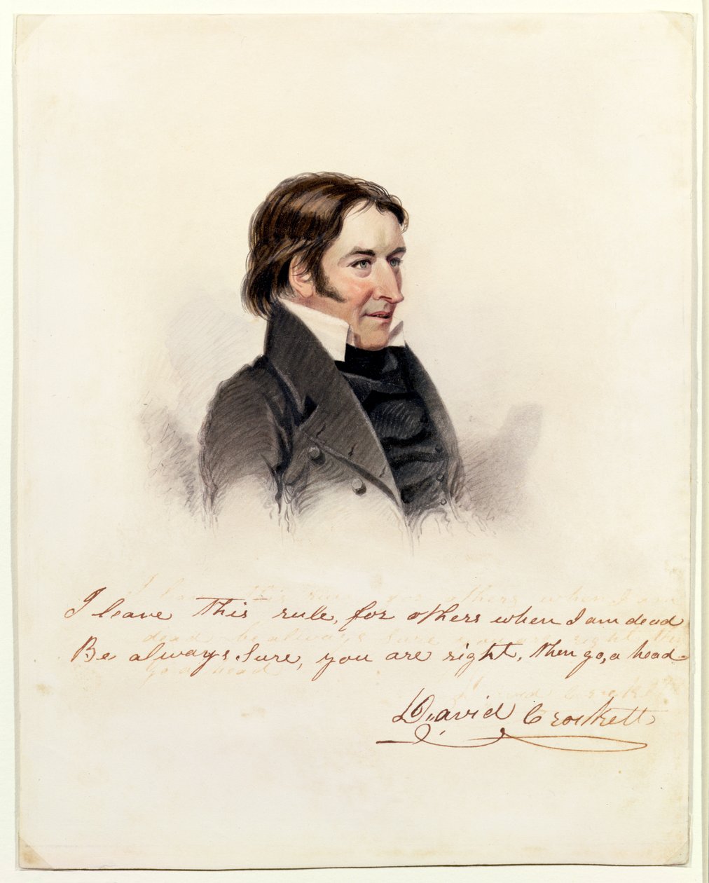 David Crockettin muotokuva, 1834 (wc paperilla) tekijältä Anthony Lewis De Rose