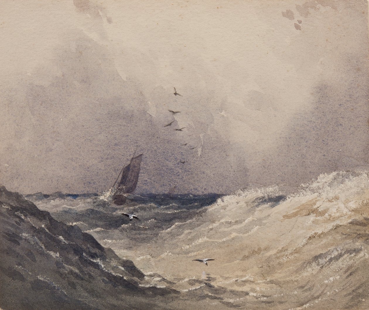 Purjevene ennen myrskyä, n.1830 tekijältä Anthony Vandyke Copley Fielding