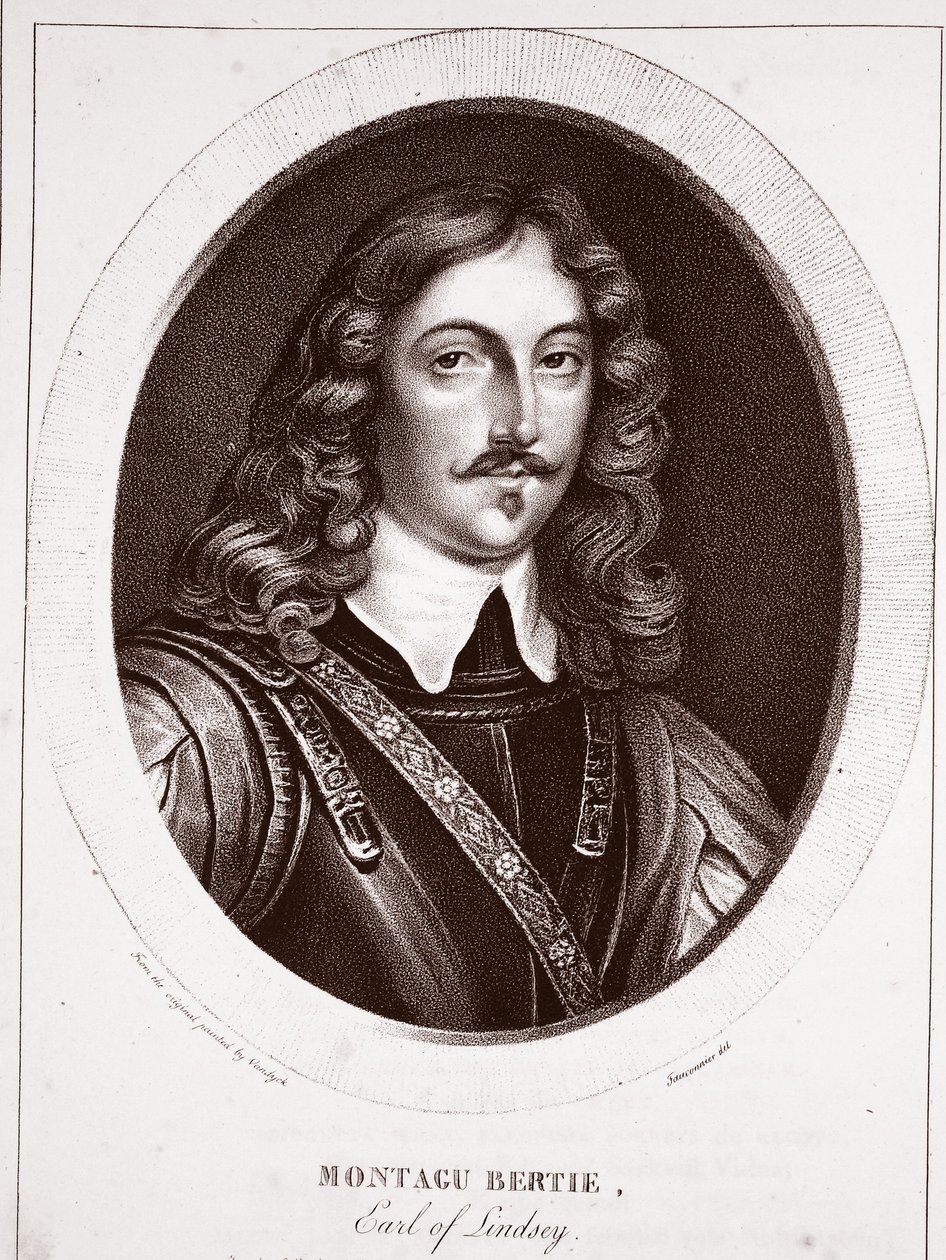 Montagu Bertie, Lindseyn jaarli, Fauconnierin ansioksi, kaiverrus de Langlume tekijältä Anthony van Dyck
