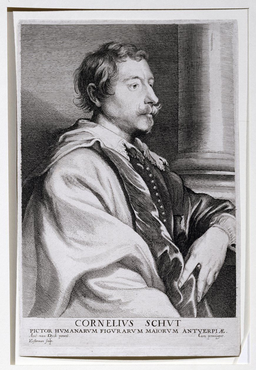 Rubensin oppilaan Cornelis Schutin (1597-1655) muotokuva, Lucas Vorstermanin (1624-67) kaivertama Van Dyckin ikonografiaa varten, kokoelma kuuluisien aikalaisten muotokuvia. tekijältä Anthony van Dyck