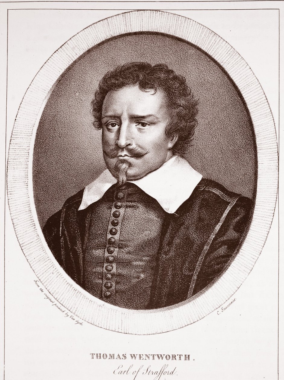 Thomas Wentworth, Earl of Strafford, C. Fauconnierin ansioksi, kaiverrus de Langlume tekijältä Anthony van Dyck