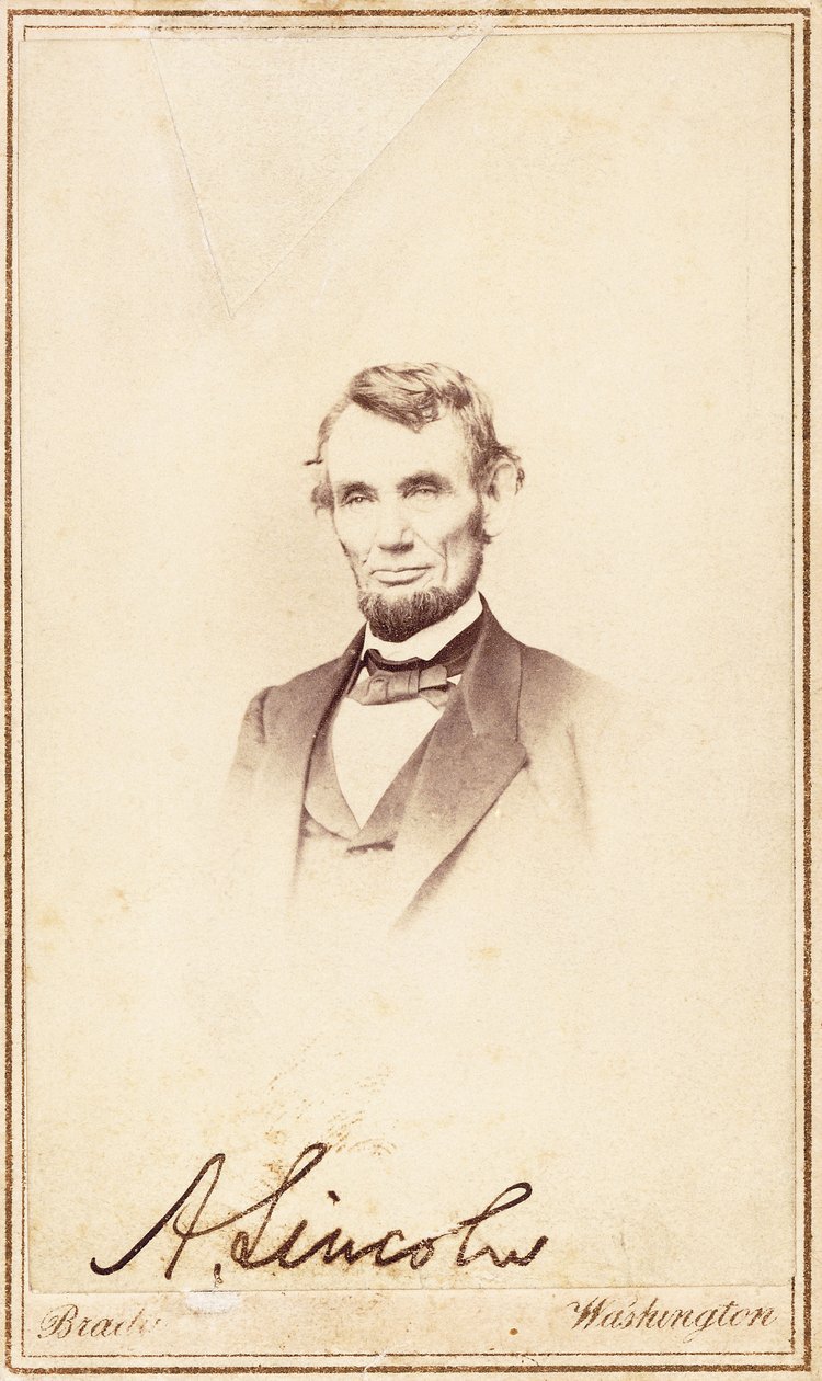 Abraham Lincoln, allekirjoitettu carte-de-visite, 1864 tekijältä Anthony Berger