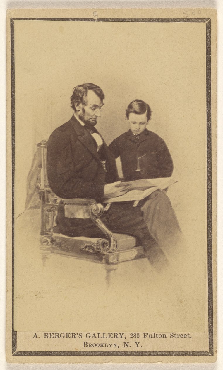 Presidentti Lincoln lukee Raamattua pojalleen Tadille tekijältä Anthony Berger