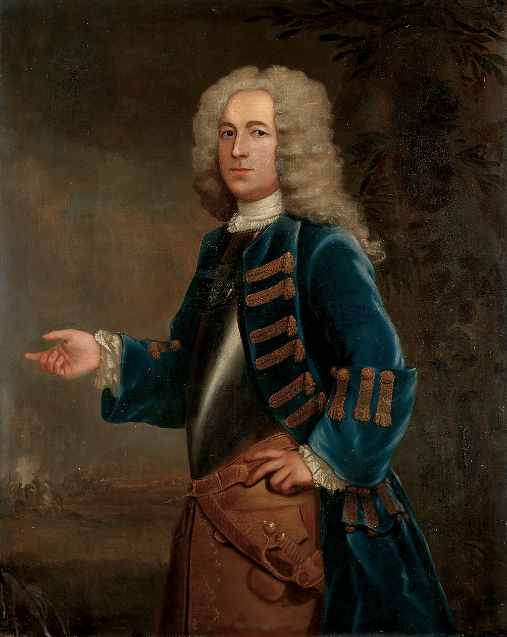 Henry Boylen, hevosten kapteenin, muotokuva maisemassa, taistelun takana, 1730 tekijältä Anthony Lee