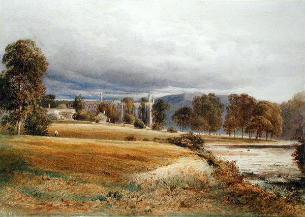 Bolton Abbey River Wharfesta, South View, n. 1825 (akvarelli paperille) tekijältä Anthony Vandyke Copley Fielding