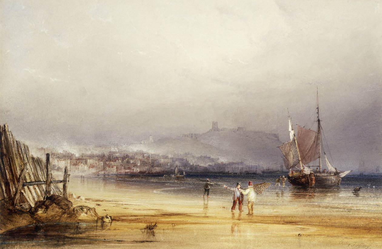 Scarboroughin linna etelästä, 1838 tekijältä Anthony Vandyke Copley Fielding
