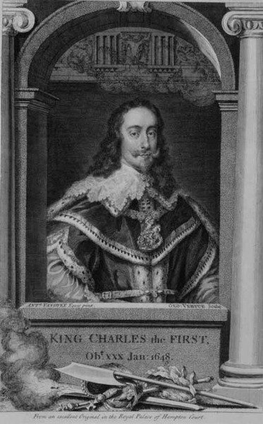 Charles I (1600-49) Ison-Britannian ja Irlannin kuningas vuodesta 1625, kaiverrus George Vertue (1684-1756) (kaiverrus) tekijältä Anthony van (after) Dyck
