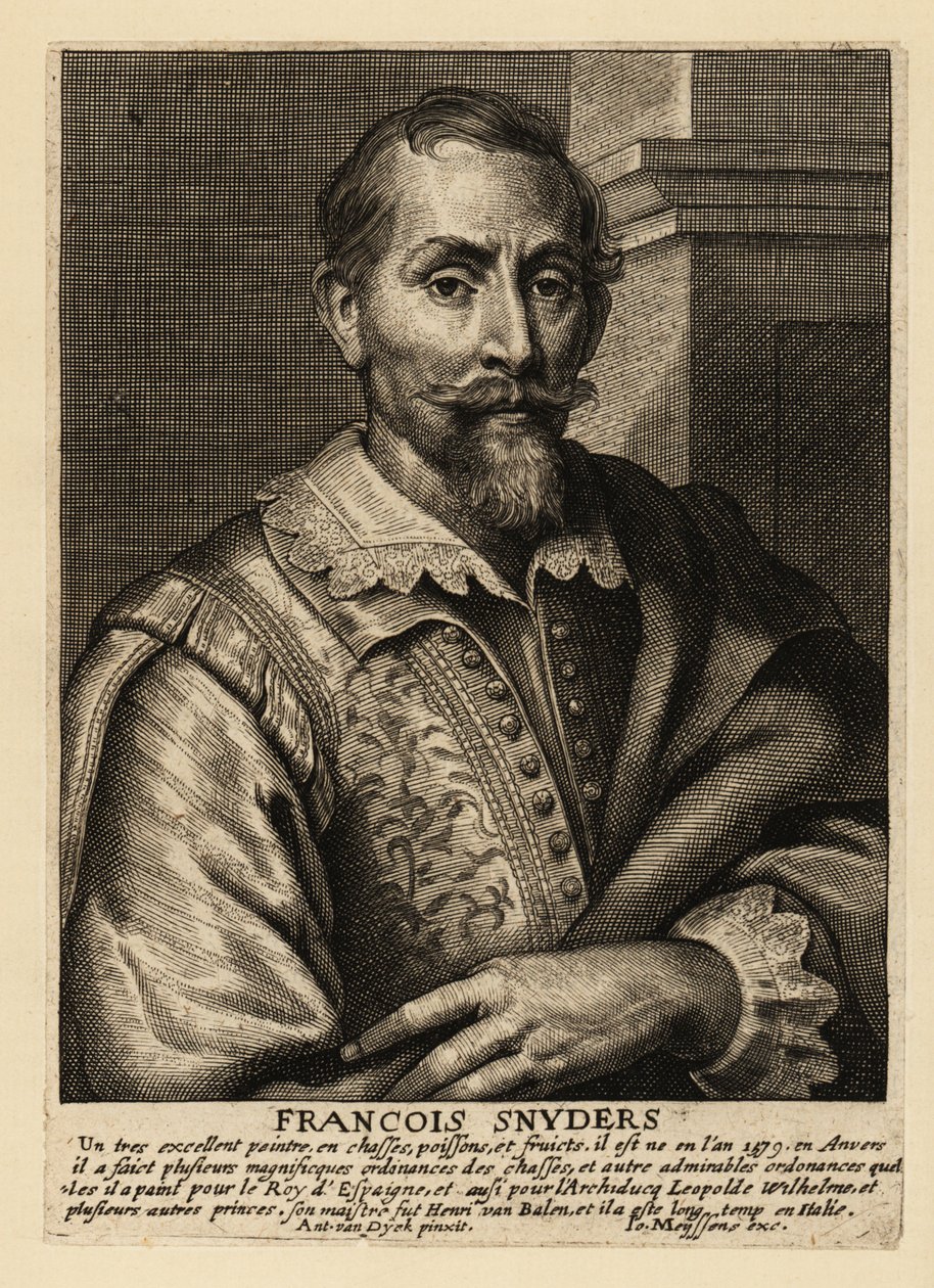 Frans Snydersin muotokuva, flaamilainen eläinten, metsästyskohtausten, markkinakohtausten ja asetelmien taidemaalari tekijältä Anthony van (after) Dyck