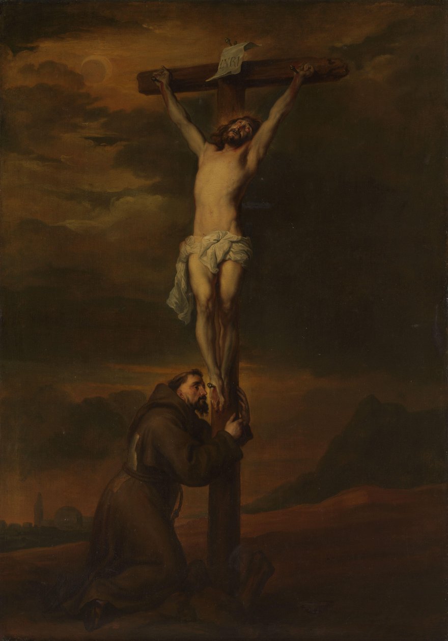 Pyhä Franciscus valittaa ristin juurella tekijältä Anthony van Dyck (possibly copy after)