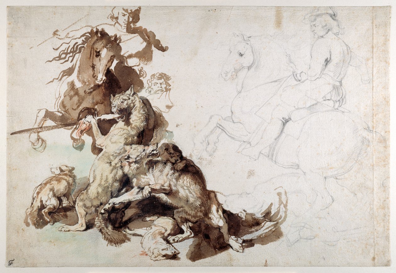 Susien ja ketun metsästys (Eurooppalainen metsästys) (liituja pesulla paperille) tekijältä Anthony van Dyck