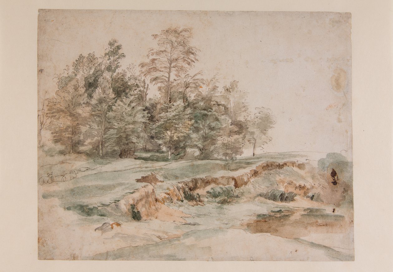 Puuryyppy metsäisen tien varrella (kynä ja akvarelli paperille) tekijältä Anthony van Dyck