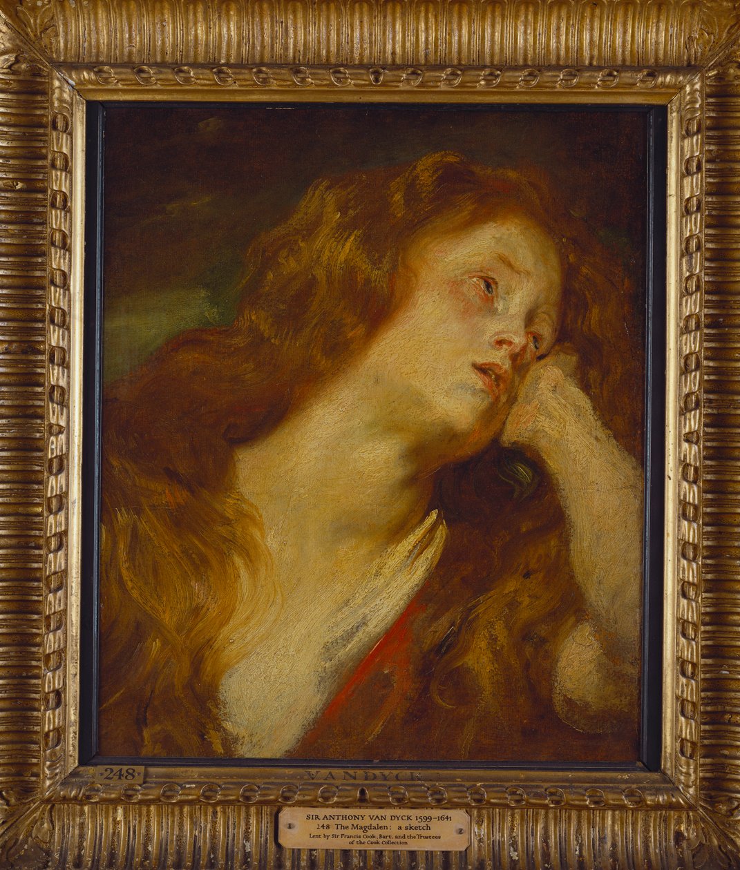 Nuori nainen, rinnan mittainen, päänsä lepäämässä kädellään tekijältä Anthony van Dyck