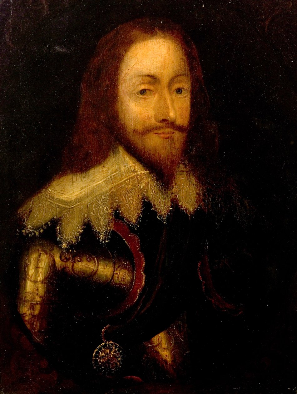 Kaarle I panssaripuvussa ohdakkeen ritarikunnan yllään tekijältä Anthony van Dyck