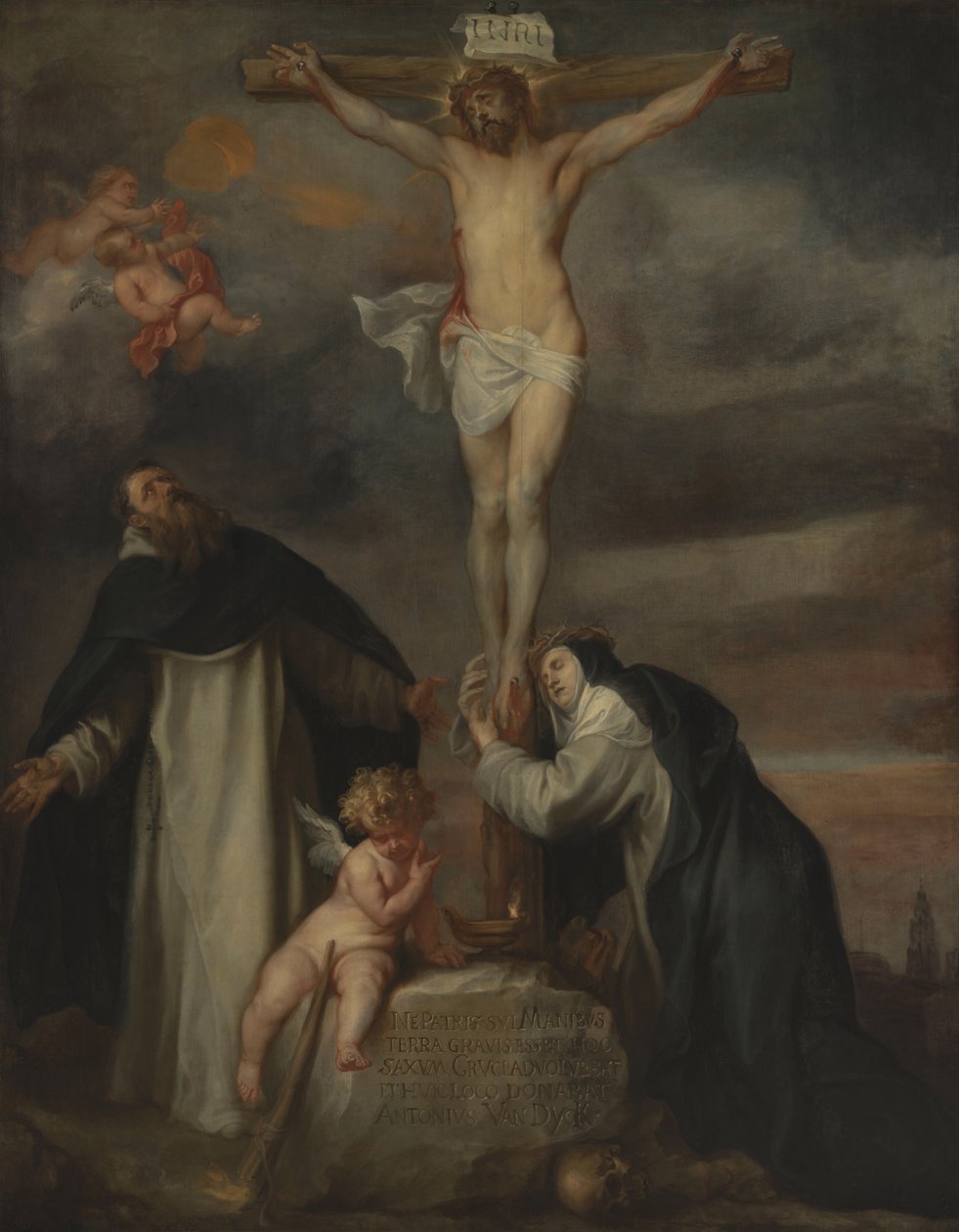 Ristiinnaulittu Kristus sekä Sienan pyhä Katariina, pyhä Dominicus ja enkeli tekijältä Anthony van Dyck
