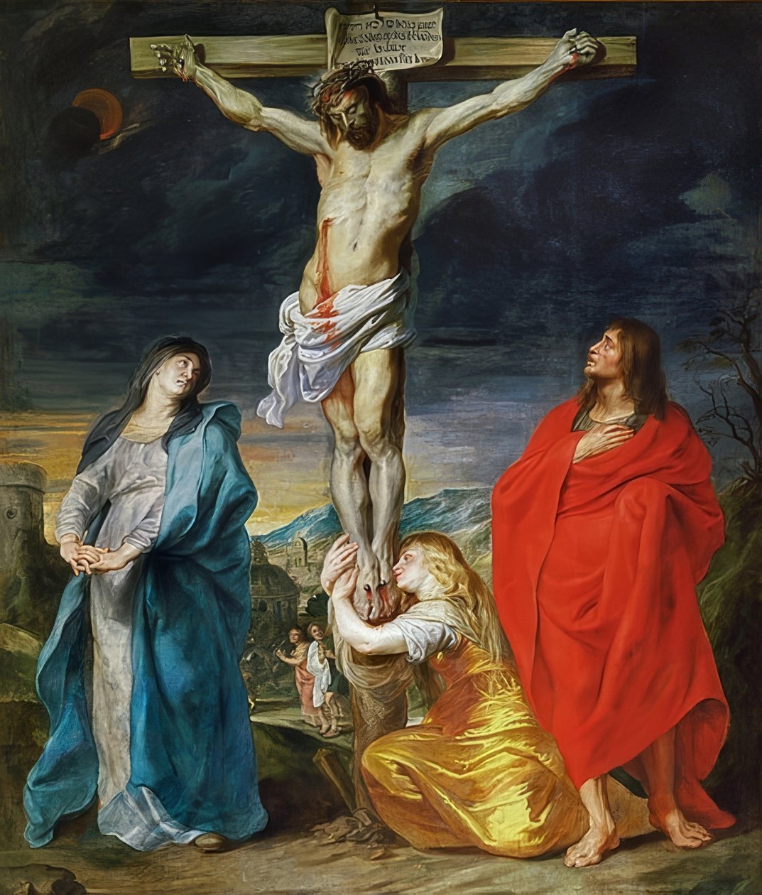 Kristuksen ristiinnaulitseminen Madonnan, Johannes Kastajan ja Maria Magdaleenan kanssa. 1641 tekijältä Anthony van Dyck