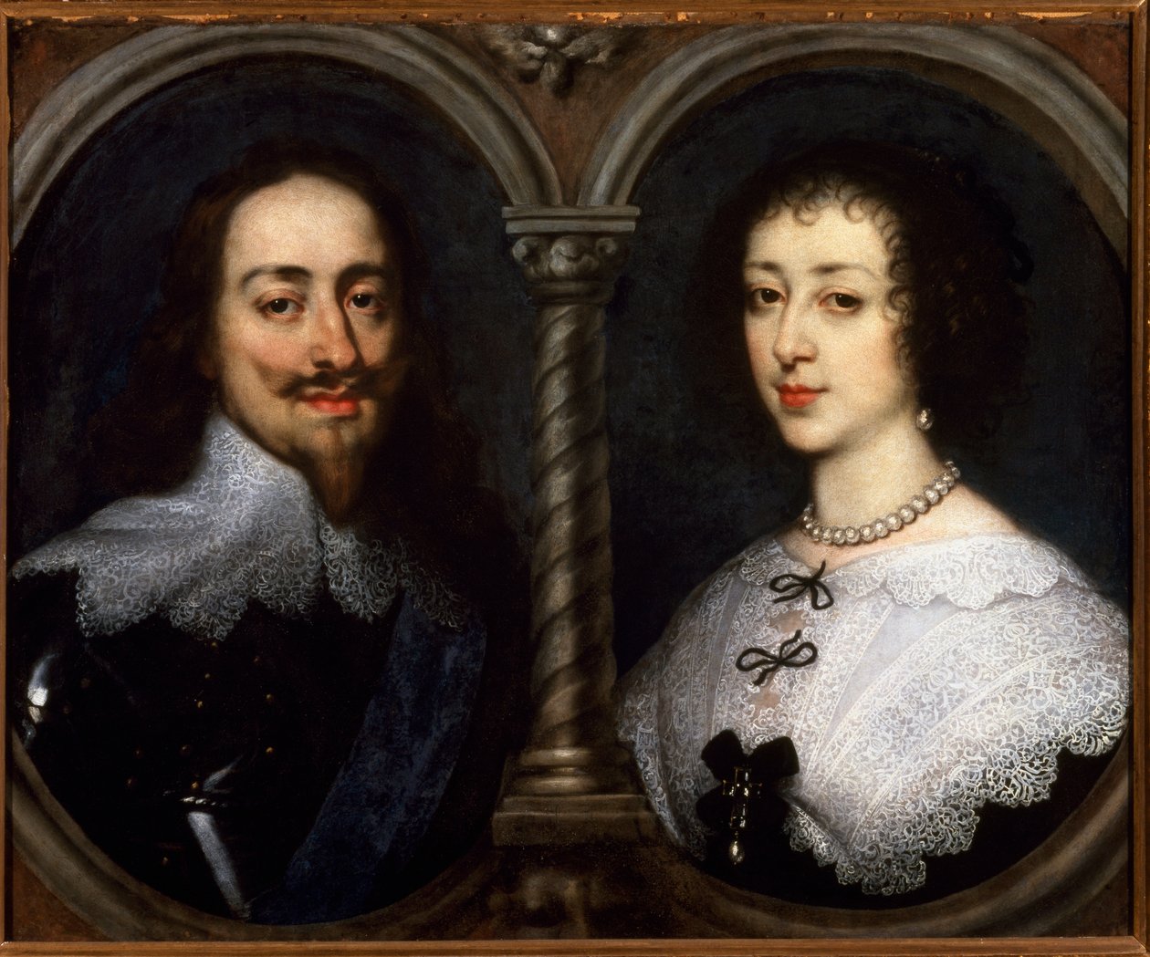 Kaksoismuotokuva Charles I Stuartista Englannista (1600-1649) ja Henriette Mariesta Ranskasta (1609-1669). Antoine (Antoine tai Antoon tai Anton) Van Dyckin (1599-1641) maalaus tekijältä Anthony van Dyck