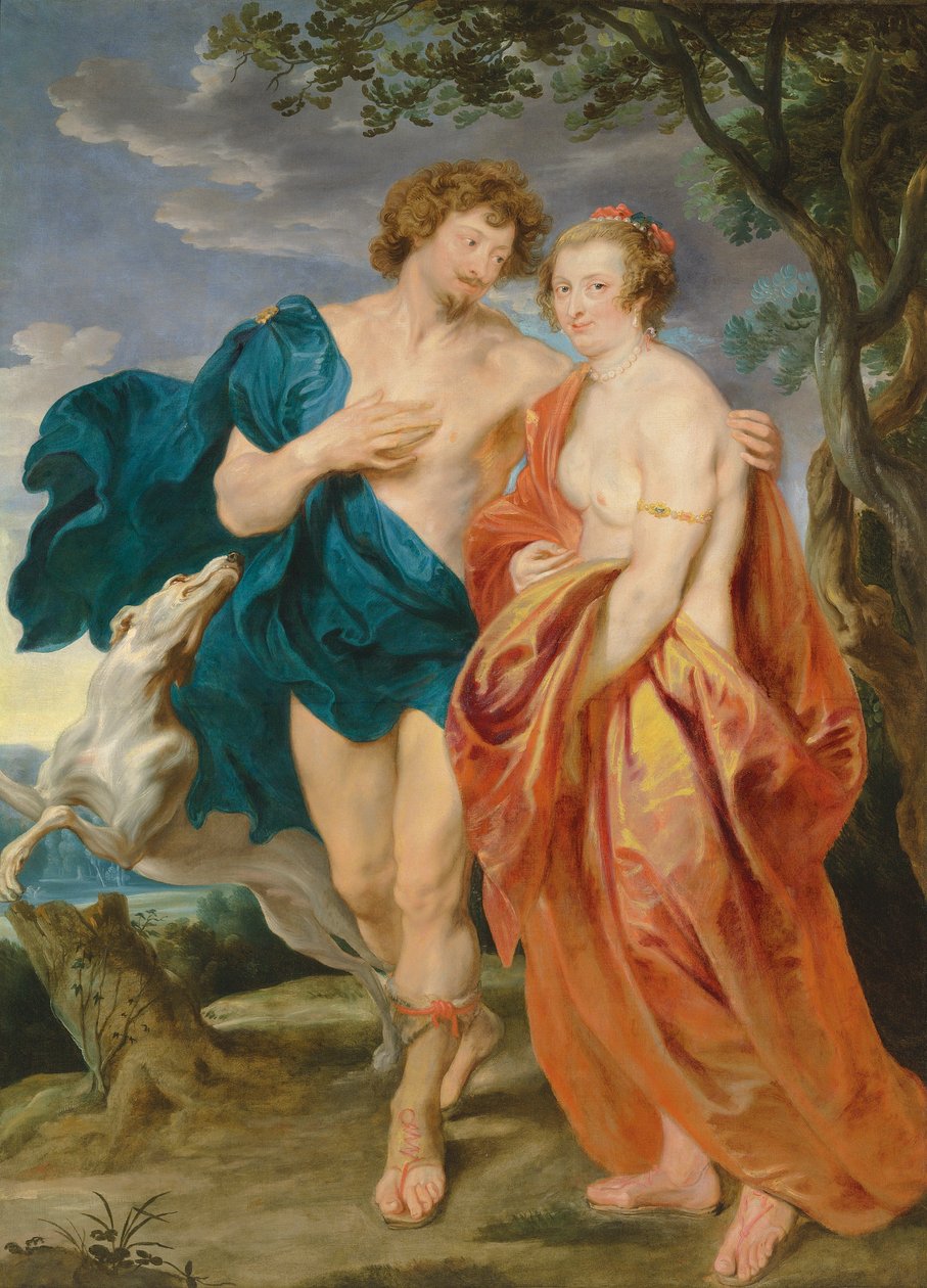 Kaksoismuotokuva George Villiersistä, Buckinghamin markiisista ja myöhemmin 1. herttuan (1592-1628) ja hänen vaimostaan Katherine Mannersista (1603-1649) Venuksena ja Adoniksena (öljy kankaalle). tekijältä Anthony van Dyck