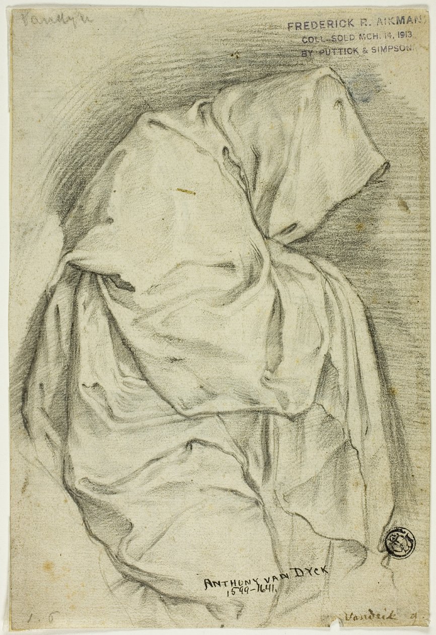 Verhoutunut ja hupullinen hahmo (etusivu); kaksi luonnosta joutsenista vedessä (kääntöpuoli). tekijältä Anthony van Dyck