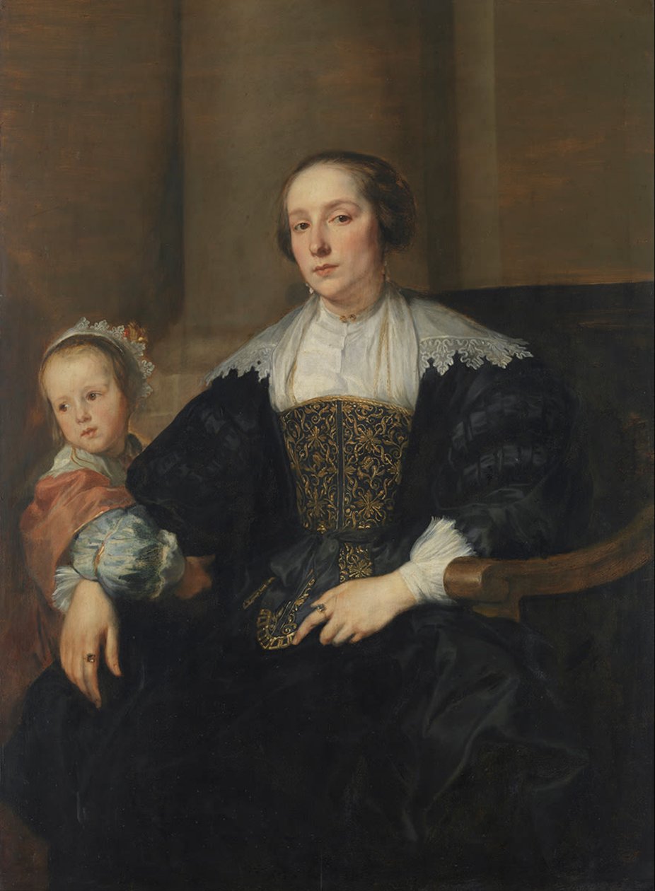 Saksa: Bildnis der Anna van Thielen, Gattin des Malers Theodoor Rombouts, mit ihrer Tochter Anna Maria Muotokuva Anna van Thielenistä, taidemaalari Theodor Romboutsin vaimosta ja heidän tyttärestään Anna Mariasta. tekijältä Anthony van Dyck