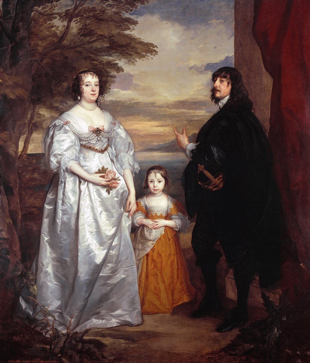 Ryhmämuotokuva James Stanley, lordi Strange (1607-1651), Charlotte de La Trémoille (1599-1664) ja Lady Henrietta Maria Stanley (1630-1685). tekijältä Anthony van Dyck