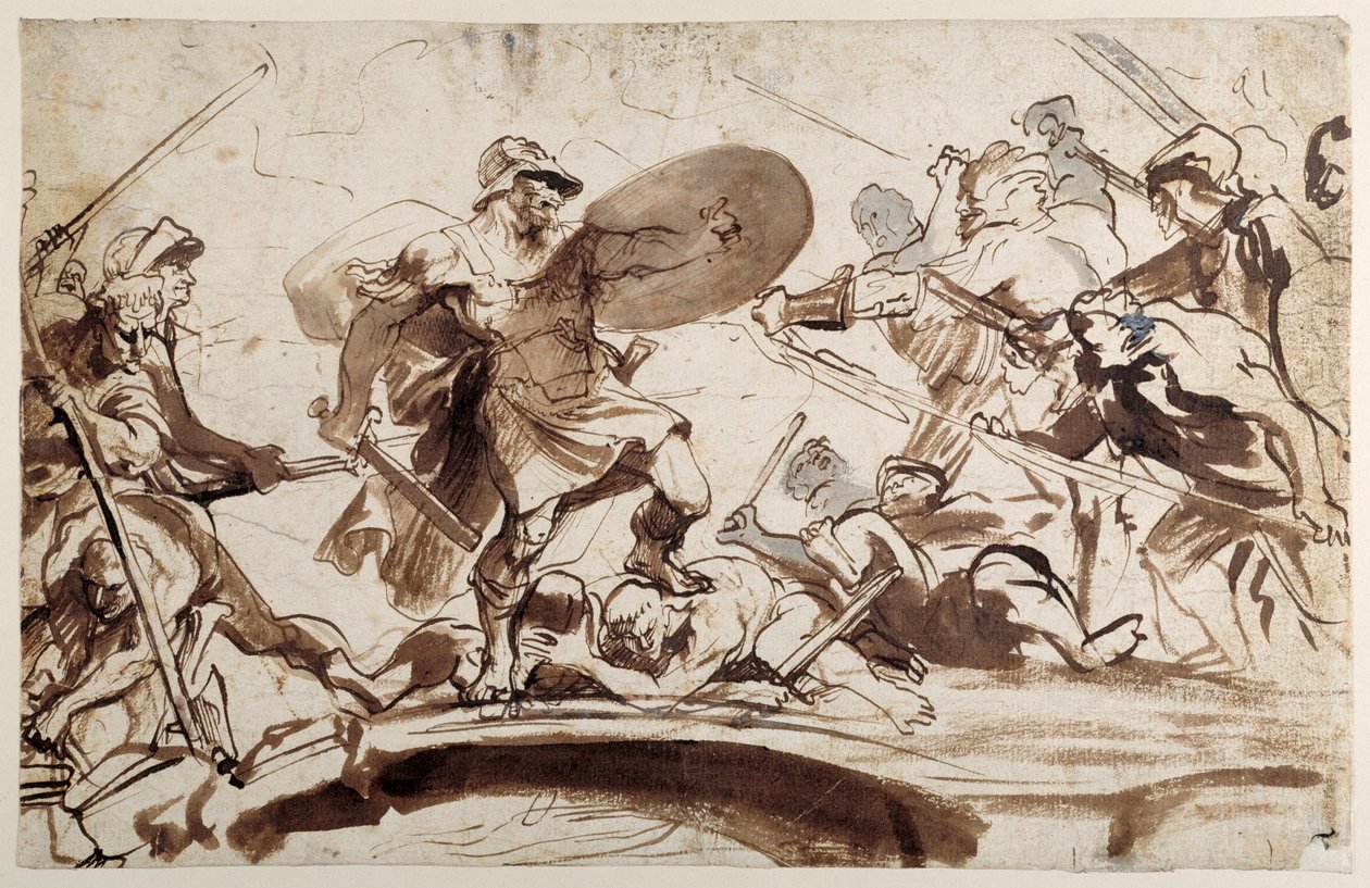 Horatius Cocles puolustamassa Tiber-siltaa (kynä ja muste pesulla paperille) tekijältä Anthony van Dyck