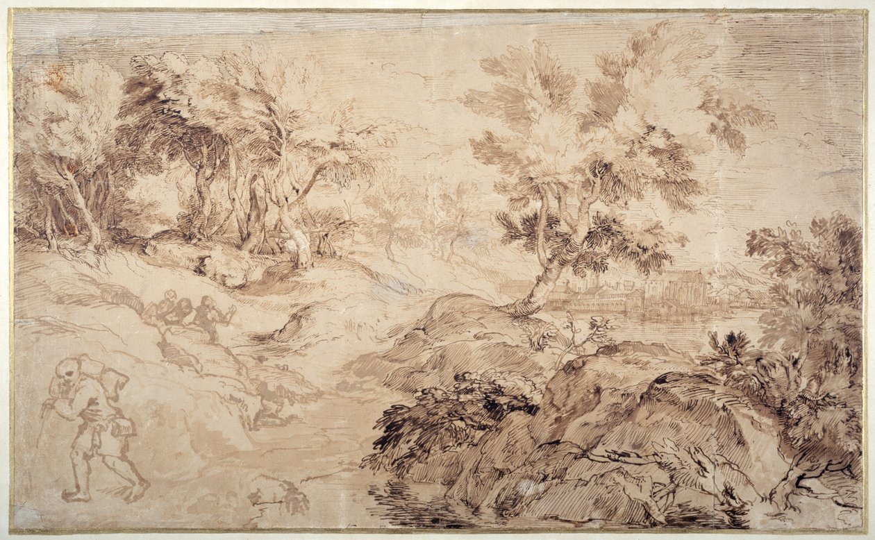 Maisema Tizianin tapaan (kynä ja muste paperille) tekijältä Anthony van Dyck