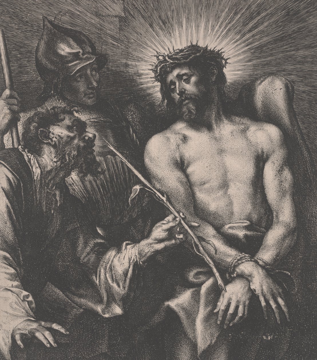 Kristuksen pilkkaaminen, n. 1630 (etsaus, kaiverrus) tekijältä Anthony van Dyck