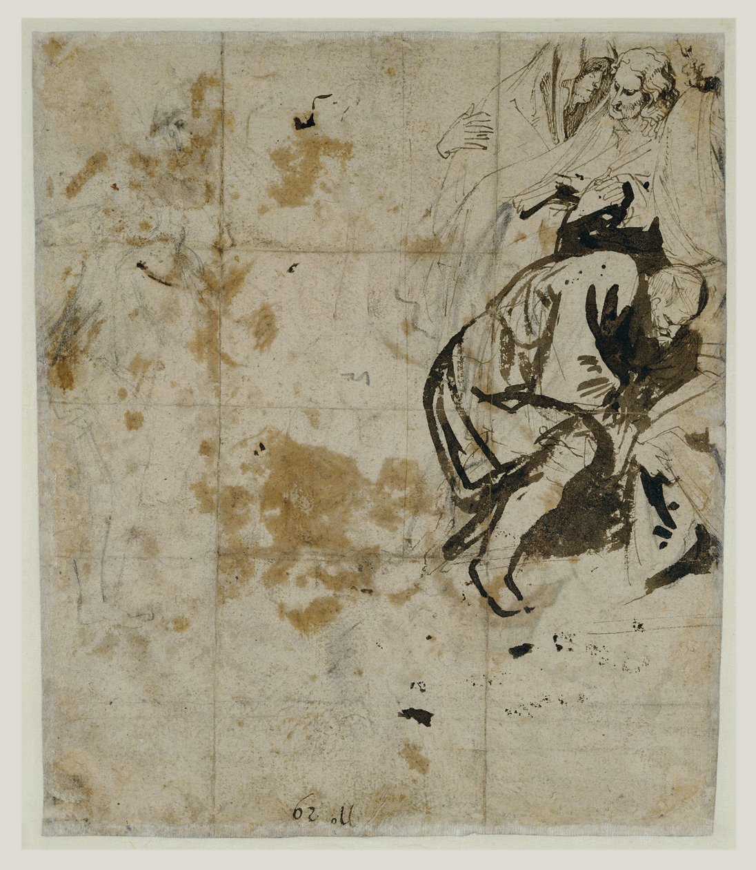 Osittainen hautaustutkimus (verso) (1617-18) (musta liitu, kynä ja ruskea muste, ruskea ja punertava pesuaine, punainen ja sininen liitu ja valkoinen guassikorostus) tekijältä Anthony van Dyck