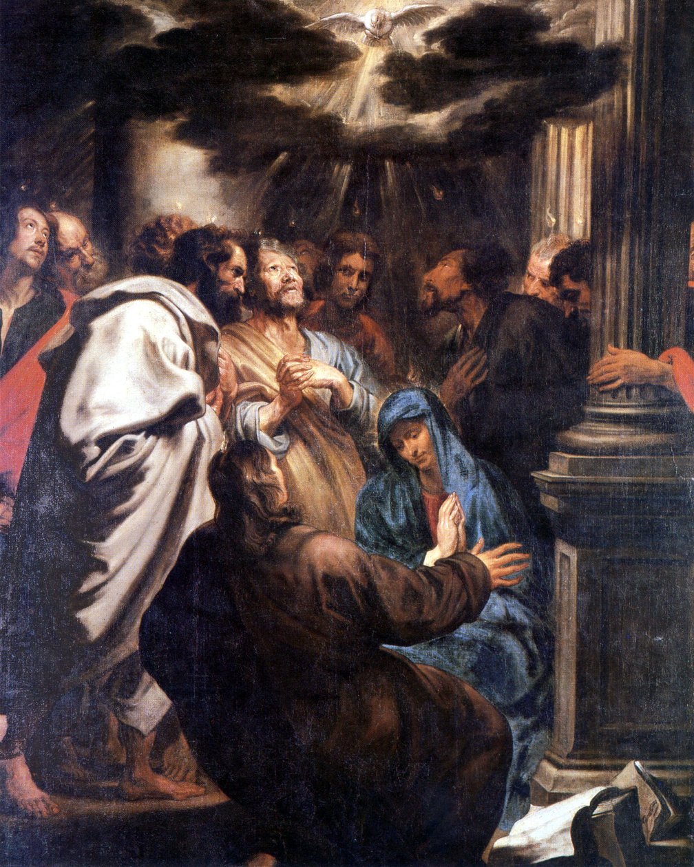 Helluntai: Pyhä Henki laskeutuu Marian ja apostolien päälle. tekijältä Anthony van Dyck
