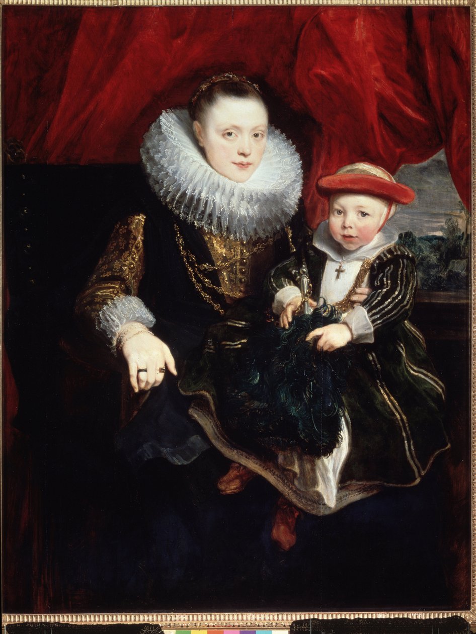 "Muotokuva nuoresta naisesta lapsen kanssa" (hän ​​kantaa mansikkaa) Sir Anthonis (Anton tai Antoon) van Dyckin maalaus (1599-1641) 1618 Mitat 131x102 cm Eremitaasin museo, Pietari (Pietari) tekijältä Anthony van Dyck