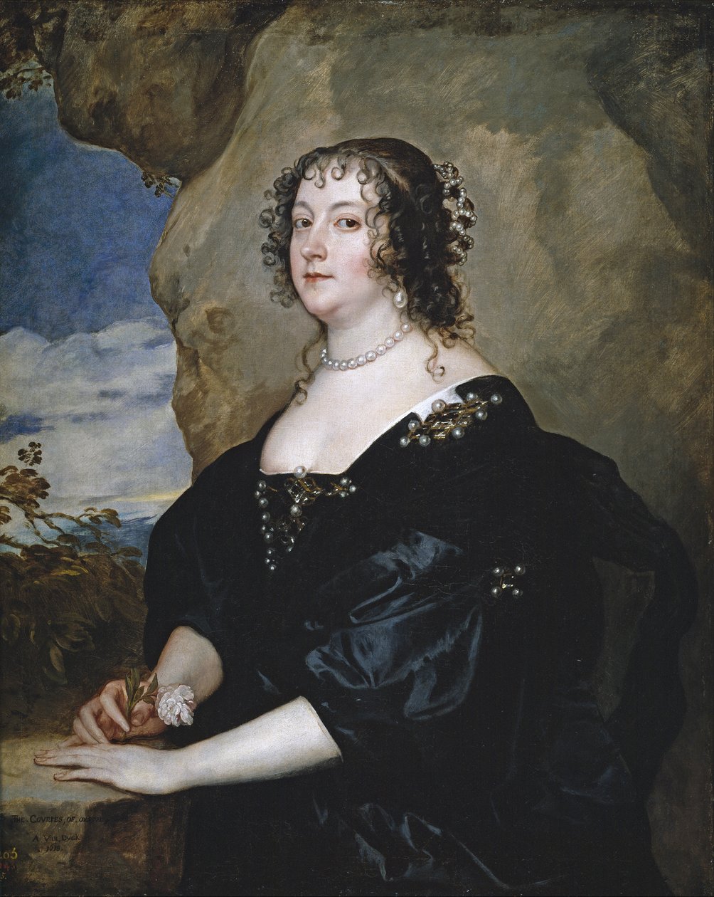 Oxfordin kreivitär Beatricen muotokuva - Sir Anthonis (Anton ou Antoon) van Dyckin (1599-1641) kuvaus - 1638 - Öljy kankaalle - 107x86 cm - Museo del Prado, Madrid tekijältä Anthony van Dyck