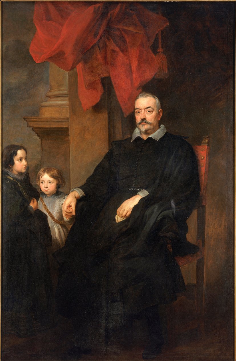 Genolaisen aatelisten muotokuva kahden nuoren tytön kanssa Antonie Van Dyckin (1599-1641) maalaus 1621-1627 su. 223,5x148,5 cm Yksityiskokoelma tekijältä Anthony van Dyck